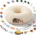 Cat Tunnel Bed with 40 Pcs Interactive Cat Toys, Cat Tube with Kitten Toys for Indoor Kittens, Collapsible Play Tunnel, White