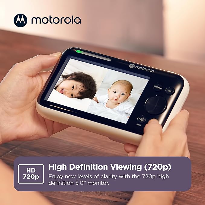 Motorola Nursery WiFi Baby Monitor with 2 Cameras, 5" Screen, Wall Mount, Long Range, 2-Way Audio, Temperature Sensor, Motorized, Lullabies, PIP1610-2 HD Connect