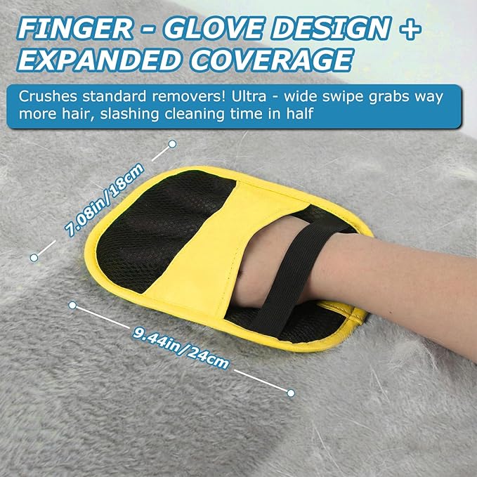 2Pcs Magic Brush Pet Hair Remover, Five-Finger Electrostatic Cat & Dog Hair Removal Gloves for Furniture, Couch, Carpet, Bedding, Reusable Cleaning and Grooming Mitts