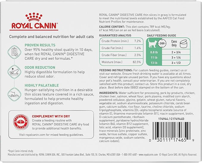 Royal Canin Feline Care Nutrition Digestive Care Adult Thin Slices in Gravy Cat Food, 3 oz (Pack of 6)