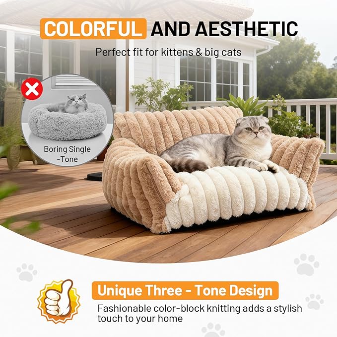 Pet Sofa Bed Washable - Cozy Supportive Cat Couch for Small Indoor Cat - Fluffy Puppy Dog Bed with Breathable Fabric