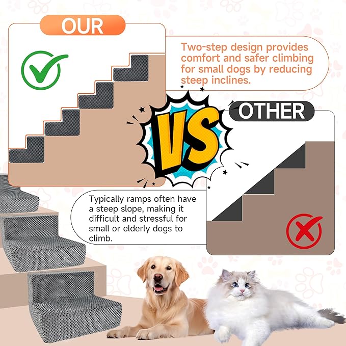 6 Packs 2-Step Dog Ramp for Stairs with High-Density 50D Foam Non-Slip Pet Steps Safer Than Traditional Ramps Supportive Dog Stairs for Small Dogs, Cats, Senior or Injured Pets