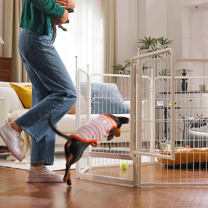 SunsGrove Indoor Dog Playpen, 24 Inch 4 Panels Puppy Play Pen for Indoors, Easy Setup Anti-Rust Pet Fence, White