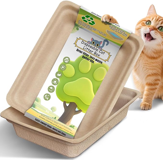 Disposable Litter Boxes for Cats Large: 2/4/6/8-Pack 17.5'' x 13.5'' Leak-Proof Sustainable for Indoor/Travel Use Standalone or as Liner 2-Pack