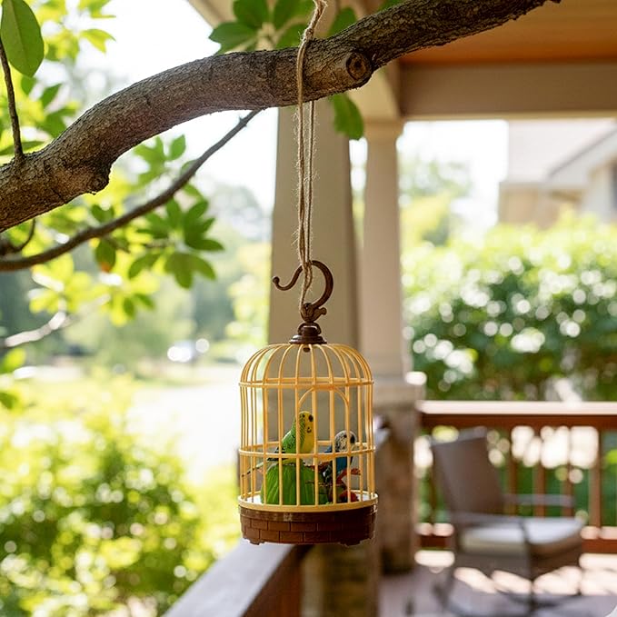 Singing Bird in a Cage Toy, Voice-Activated Induction Birdcage with Talking Chirping Parrot, Realistic Moving Animation, Lifelike Sound, Motion Sensor Music Box, Desk Room Decor (No battery included)