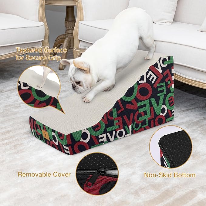 Pets Ramp for High Beds, Small Dogs & Senior Cats - Non-Slip Texture & Machine Washable Cover - Supportive Foam for Joint Comfort, Easy Climb for Couch, Sofa, Furniture (Black)