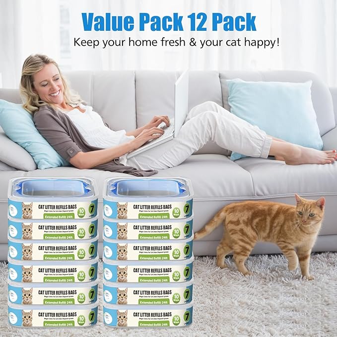Cat Litter Refills Cartridge Compatible with Your Genie Litter Standard, Plus and XL Cat Litter Pail, Pack of 12
