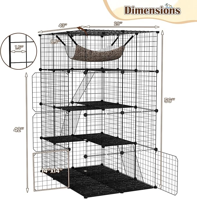 Tangkula Cat Cages Indoor, 56" Large 4-Tier Cat Enclosure with Skylight, Hammock, 3 Ladders, Detachable Metal Wire Kennel with 4 Lockable Doors, DIY Cat Crate & Pet Playpen Catio for 1-4 Cats