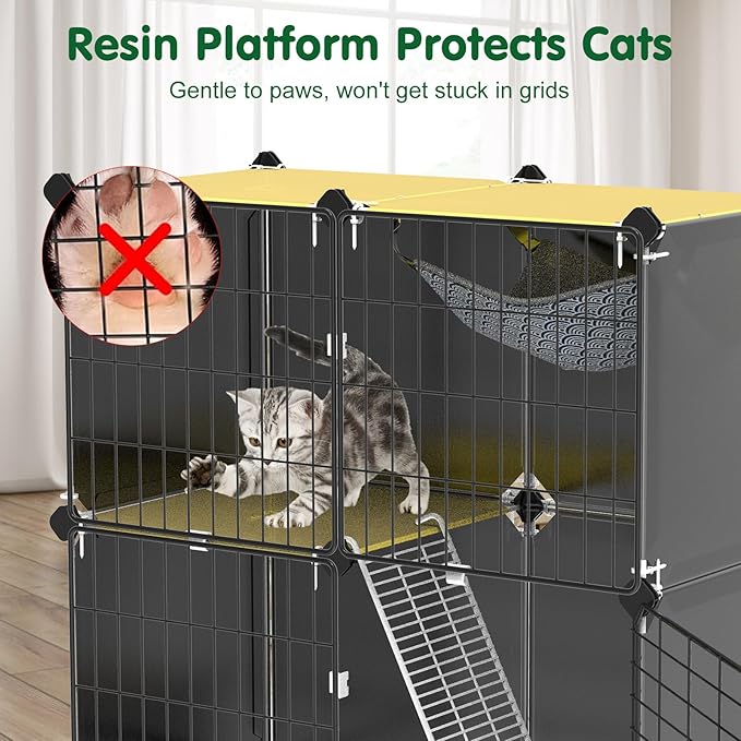 3-Tier Cat Cage, Indoor Cat Enclosures with Litter Box Hammock Ladders, DIY Cat Playpen Detachable Metal Wire Kennels Kitten Crate Cats House Large Exercise Place for 1-2 Cats/Kitten, 28"x14"x42"