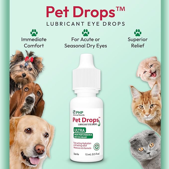 Ultra Lubricant Pet Drops 15 ml - Eye Drops for Cats and Dogs - Moisture Rich Formula, Fast Acting Hydration Dogs Eye Drop for Dry Eyes, Artificial Tears for Extra Dry Eye (U.S Made)