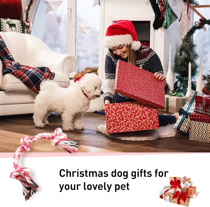 SZEE 2Pcs Dog Rope Toys for Small Breeds, 14 in 3 Knots Chew Rope Toy for Dogs, Pull Toy for Tug of War, Energy Release, Boredom Relief and Teeth Cleaning (Pink & Orange)