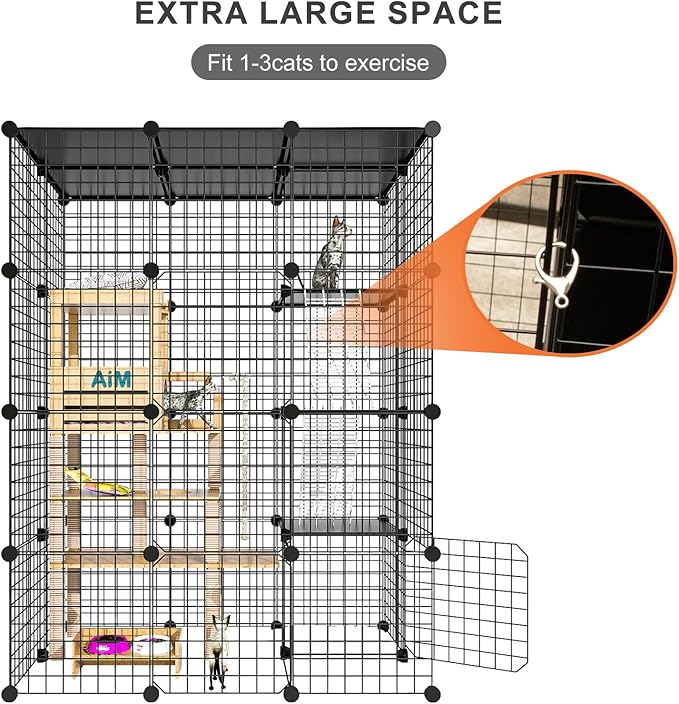 Cat Large Enclosure - DIY Catio Ideal for 1-3 Cats, Indoor & Outdoor, Detachable Metal Wire Kennel, 2x3x4 Exercise Place