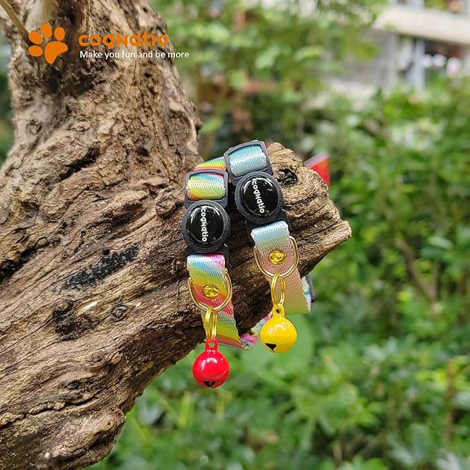 2 Pack Breakaway cat Collars with Bell,Safety Quick Release Pendant Cute Kitten Collar,Adjustable 20-30cm (Rainbow01, 20-30cm)