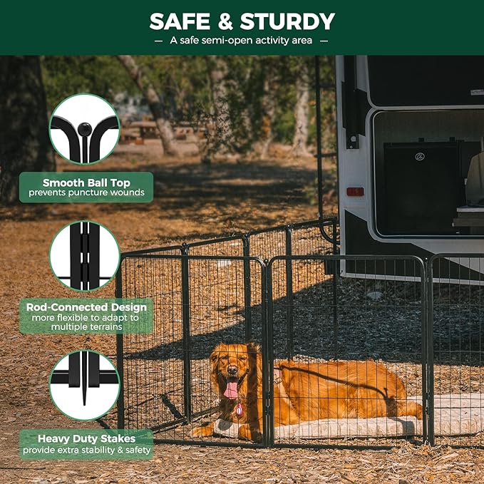 FXW Rollick Unleashed Dog Playpen for Indoor, Yard, RV Camping, 50 inch 16 Panels for Large Dogs, Black│Patented