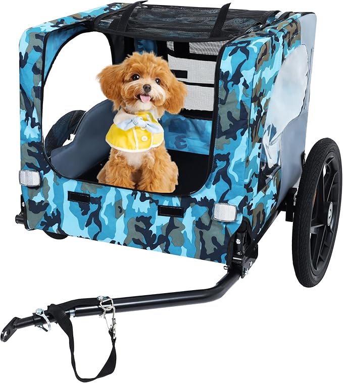 Heavy Duty Dog Bike Trailer with 16" All-Terrain Wheels & Universal Hitch, Foldable Pet/Cargo Carrier for Bicycles, Camping, Hiking