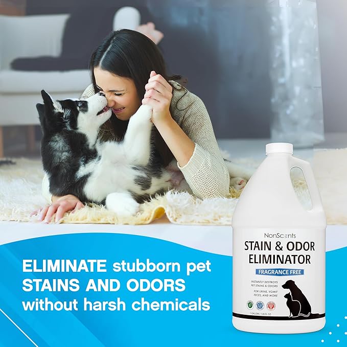 NonScents Stain & Odor Eliminator - Pet Odor & Stain Remover for Dog and Cat Urine - Fragrance Free (1 Gallon) (Pack of 2)