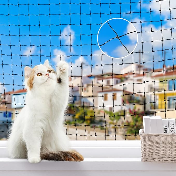 Lewondr Cat Netting Balcony, 10x26ft Steel Wire Reinforced Balcony Screen for Pets, Anti-Fall Pet Mesh Fence Cat Safety Net for Balcony, Window, Stair, Patio