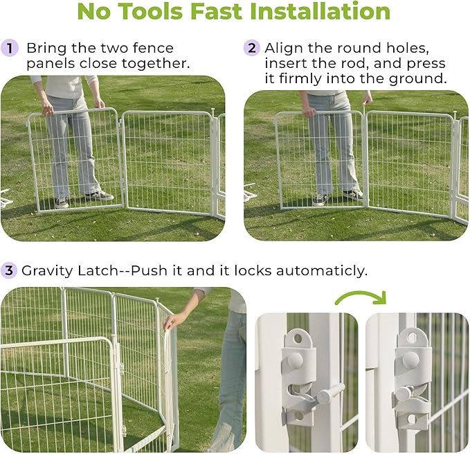 SunsGrove Dog Play Pen Indoors, 32 Inch 8 Panels Dog Playpen for Small and Medium Dogs, Easy Setup Anti-Rust Pet Fence, White