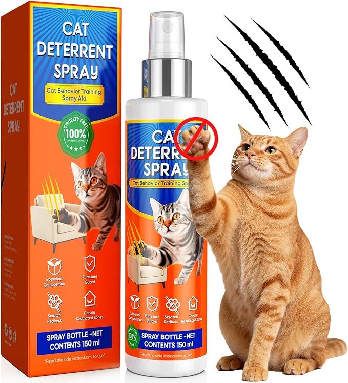 Cat Deterrent Spray, Cat Deterrent for Furniture Protection, Pee Spraying, Excessive Chewing & Scratching Everywhere, Cat Repellent Indoor and Outdoor, Pet-Safe Formula, 5.07 Fl Oz