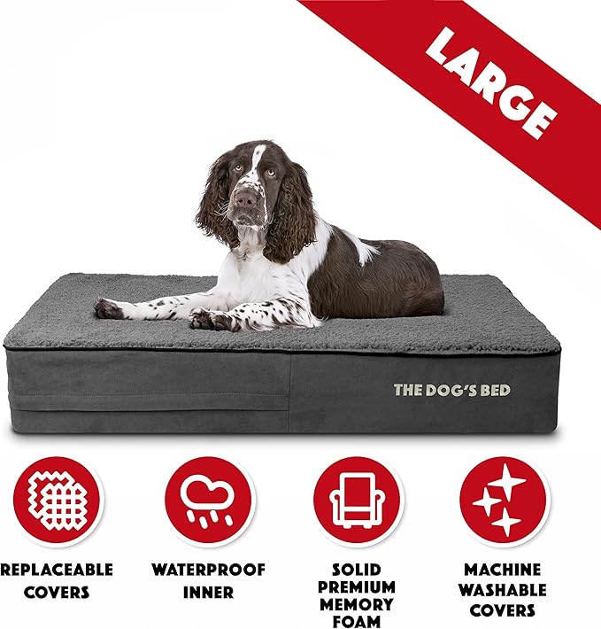 The Dog’s Bed Orthopedic Memory Foam Dog Bed Mattress, Plush Fabric, Grey Plush, Large, 6-Inch