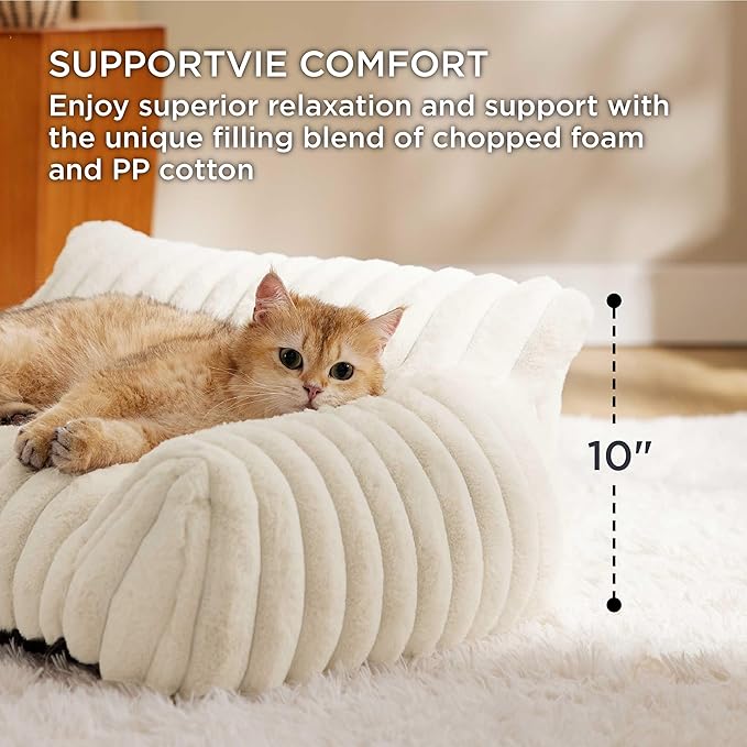 Bedsure ComfyFleece™ Cute Dog Couch for Medium Dogs - As Seen on TV on Good Day New York, Dog Couch Bed with Removable, Washable Cover, Supportive Pet Sofa, for Medium Large Dogs, 36inch, Cream