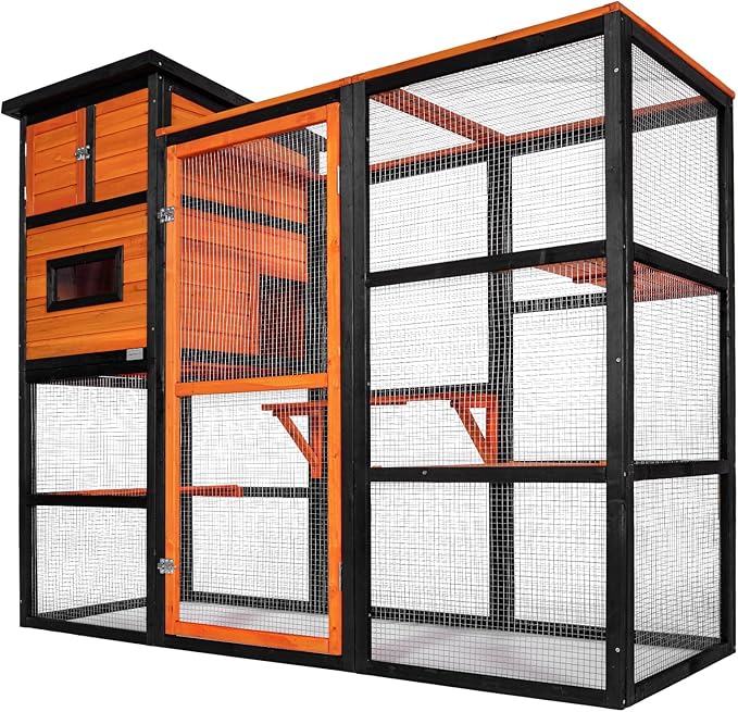 Petsfit Catio Outdoor Cat Enclosure, Cat Catio Outdoor with 4 Tries, 2 Resting Room, 4 Platforms and Waterproof Roof, Orange