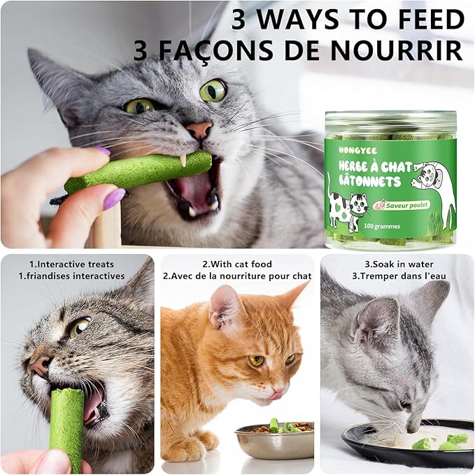 20Pcs Cat Grass Stick Snacks (100g), Freeze Dried Snacks, Catnip, for Cat Dental Care and Hairball Removal, Pampering Gastrointestinal System