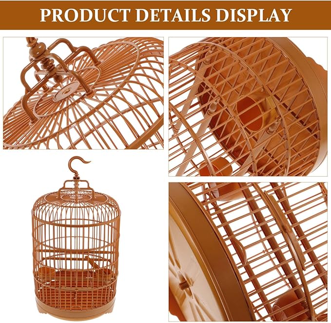 Round Bird Cage, 25cm Plastic Display Cage for Parrots & Cockatiels - Portable Hanging Birdcage with Feeder for Small Birds Finches Canaries Budgies 9.8" X 17.6",Yellow