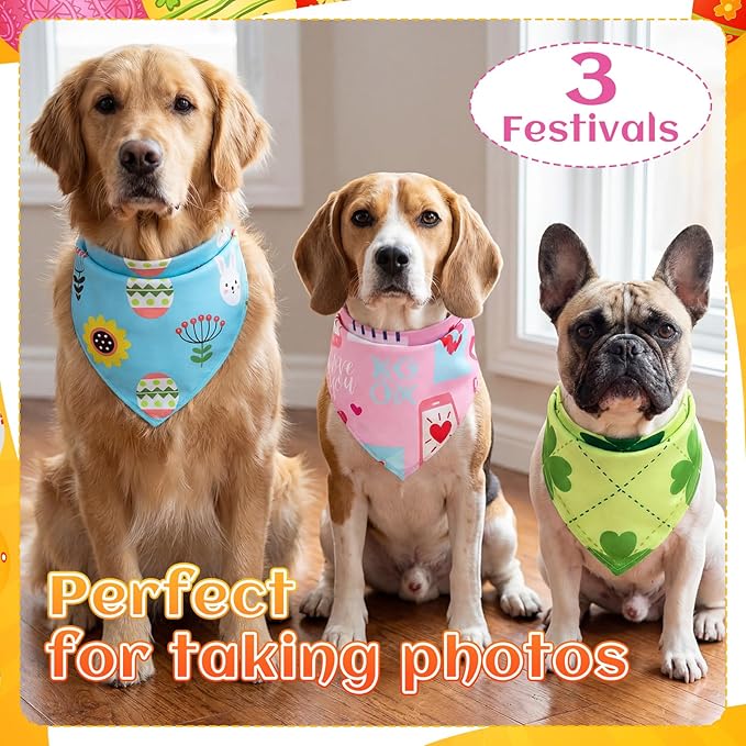 100 Pcs Seasonal Dog Bandanas Valentines Day St. Patrick's Day Easter Pet Bandanas Bulk Holiday Triangle Pet Bibs Scarf for Medium Large Dog Spring Festival Costume Decor