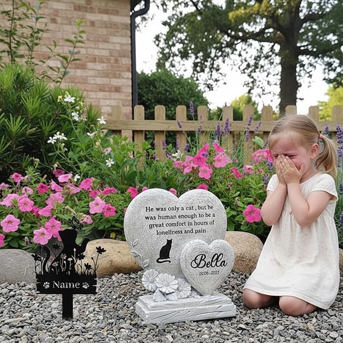 Custom Cat Grave Marker Outdoor, Personalized Metal Cat Memorial Grave Stake with Name and Date, Outdoor Waterrproof Cats Memorial Plaque