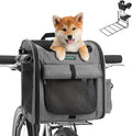 Dog Bike Front Basket, 4 in 1 Foldable Pet Backpack/Shoulder Bag/Auto Seat with Heavy-Duty L-Shaped Mount Φ3.15 in, Waterproof Cushion & Reflective Strips, Supports Up to 22lbs