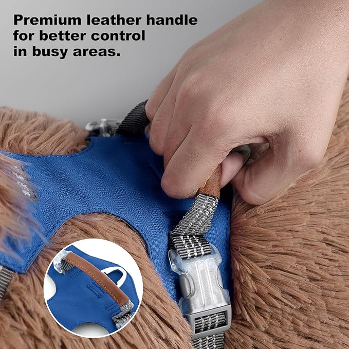 No Pull Dog Harness – Adjustable Reflective Nylon Vest for Small Medium Large Dogs, Escape Proof Training Harness with Leather Control Handle, Lightweight Aluminum Hardware (Royal Blue, L)
