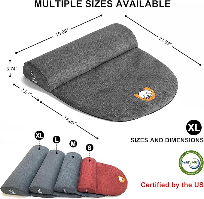 Dog Bolster Pillow for Extra Large Dogs, Benefit for Cervical Vertebra and Neck, Easy to Carry When Traveling, with High Resilience Foam, Machine Washable Cover＆Easy to Clean (Dark Gray, XL)