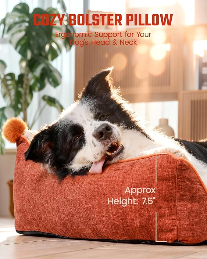 Orthopedic Dog Bed for Large Sized Dogs, Waterproof Supportive Egg Crate Foam Medium Dog Couch, Pet Bed with with Removable Bolsters, Washable Cover Non-Slip Bottom, (36''×26''×7.5'')