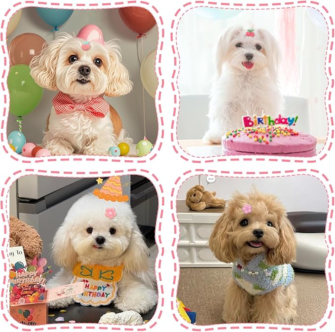 20 Pcs Dog Hair Bows with Rubber Bands, Cute Dog Bows, Mini Hair Ties Bulk, Various Styles Girl Dogs Accessories, Puppy Bow for Small Size Dogs Yorkie Shih Tzu Maltese (Pink)