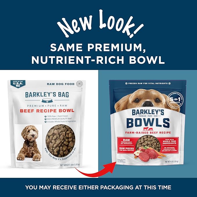 Barkley’s Bowls, Frozen Raw Beef Dog Food, Fresh Whole Food Ingredients with Farm-Raised Beef, Grain Free, High Protein for Balanced Nutrition, Frozen Meals, Human Grade Ingredients, 4 lb (3 Pack)