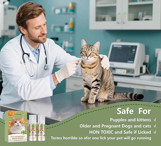 Cat Deterrent Spray 2 Pack- Natural Cat Spray Deterrent for Urine Marking & Scratching - Eco Friendly, Safe to Use Around Children, Pets, Furniture and Fabric, Works Indoor & Outdoor（2X100ml)2