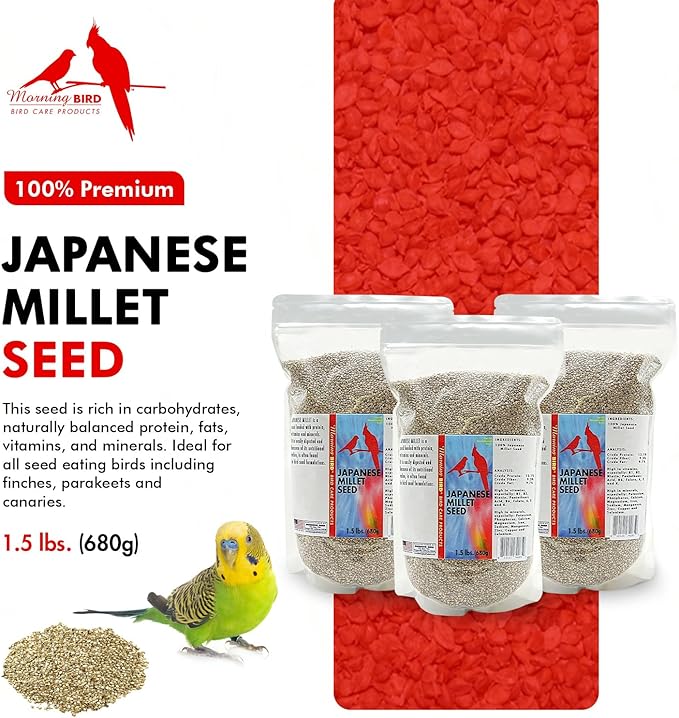 Morning Bird Japanese Millet Seed Bag 4.5 lbs (3-Pack, 1.5 lbs Each) - Healthy & Nutritious Pet Bird Food to Support Health & Immunity – Ideal Bird Feed for All Seed-Eating Birds