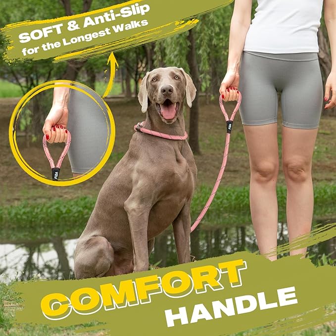 Fida Durable Slip Leads for Dogs, 6 FT x 3/8" Heavy Duty Dog Loop Leashes, Comfortable Strong Rope Slip Leash for Small Dogs and Puppies, No Pull Pet Training Lead with Highly Reflective(3/8", Pink)