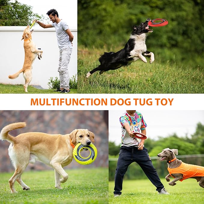 SKIPDAWG Interactive Dog Flying Disc 2 Pack, Pet Flying Disc Floats in Water, Diameter 9” Soft Dog Toy for Outdoor Exercise Training, Safe Light TPR/Nylon Fabric Pet Toys, Green and Red Colors