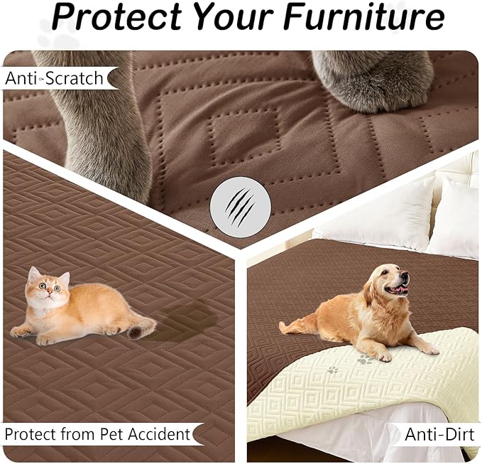 hyha Waterproof Dog Blanket, Soft Dog Bed Cover Pet Blankets, Waterproof Sofa Couch Cover for Dogs Washable, Reversible Pet Couch Covers for Sofa Furniture (30x53 Inch, Brown/Beige)