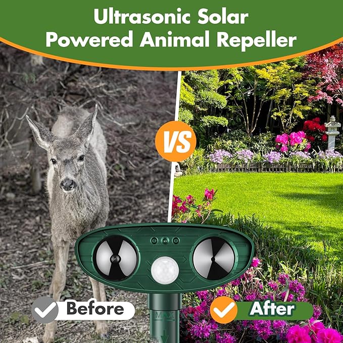 4 Pack Ultrasonic Animal Repellent Cat Repellent Deer Repellent Devices Outdoor Solar Animal Deterrent Motion Activated Raccoon Repellent Dog Skunk Rabbit Squirrel for Garden Yard