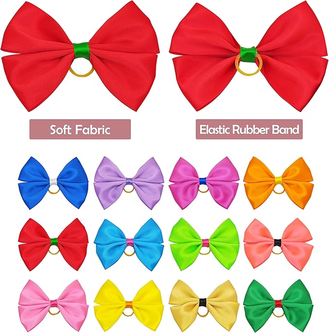 24PCS Big Dog Hair Bows for Large Dog Long Hair Solid Color Pink Bule Red Purple Yellow Green Orange Rose Girl Boy Bowknot Topknot Grooming Hair Accessories
