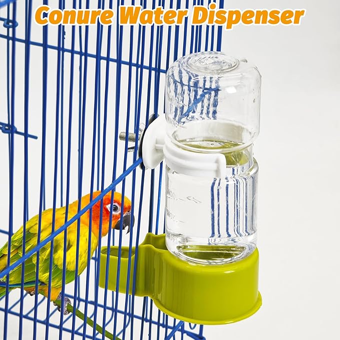BNOSDM Automatic Bird Water Dispenser 2 Pcs No Mess Parrot Cage Water Feeder Drinker Suspended Bird Drinking Device Parakeet Cage Accessories for Budgies, Cockatiel, Conure, Canary, Finch (Green)