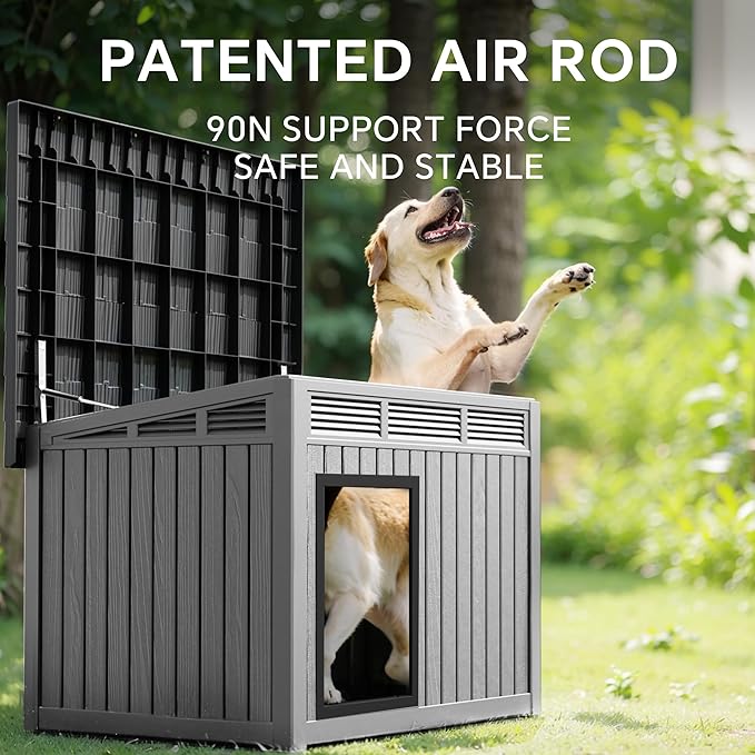 DRATO Insulated Dog House Outdoor, Resin Weatherproof Dog Houses for Large Dogs Outside Premium Material with All-Weather Protection for Pet Comfort