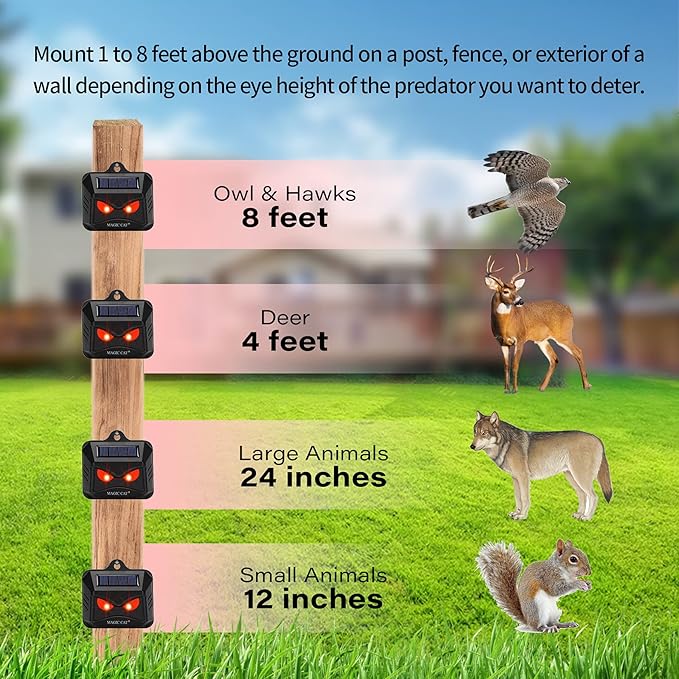 MAGIC CAT 4 Pack Solar Animal Repeller Outdoor, 2024 Nocturnal Animal Predator Deterrent with Red Lights, Waterproof Skunk Deer Coyote Raccoon Squirrel Cat Repellent for Garden Yard Farm Chicken Coop
