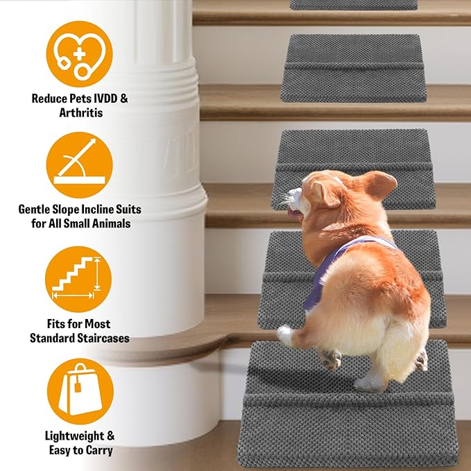 40D Density Foam Dog Ramp with Anti-Slip Bump for Stairs Suits for Small Dogs Cats, Pet Ramp Steps Stairs for Staircase Indoor with Self-Sticky Pads to Fix(6Pack, Gray)