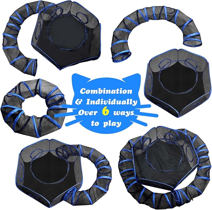 Outdoor Cat Enclosures Playground with 2 Circle Playpen Tunnels Catio, Outside House Include Portable Tent for Cats, Kitty and Small Animals - Indoor Outdoor Fence with Top Cover