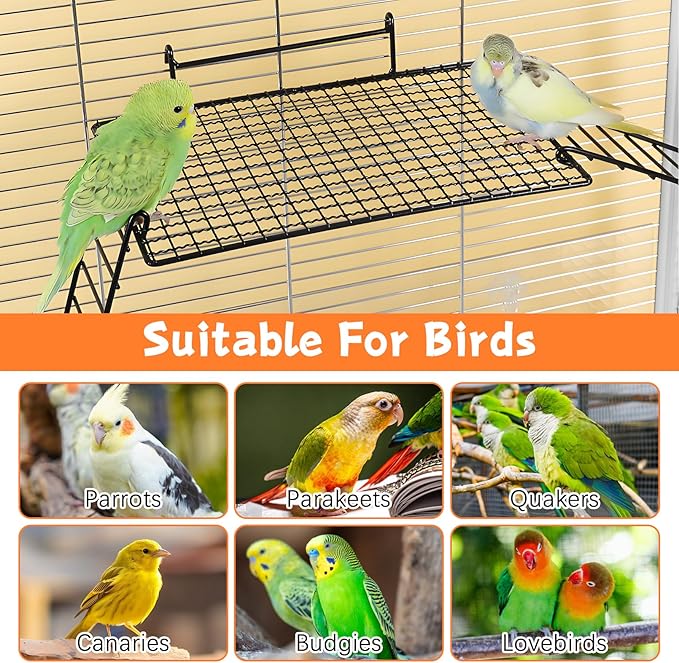 BNOSDM 4 PCS Bird Perches Platform, Stainless Steel Grid Platform for Parakeet Parrot Stand with Climbing Ladder Bird Cage Accessories for Small to Large Birds (White)