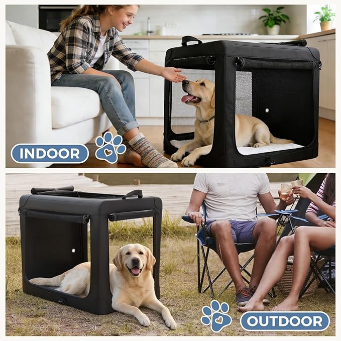 DUMOS Dog Crate 36 Inch Travel Cat Pet Carrier for Medium Large Dog, Portable Foldable Soft Pet Crate with Storage Bag & Washable Pad for Indoor Outdoor Dog Kennel Carrier (L-70lbs, Black)